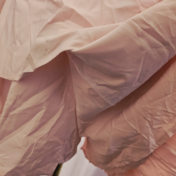 Off The Shoulder Lantern Long Sleeve Ruffle Tie Mini Romper, Light Pink - XL - Picture 9 of 10